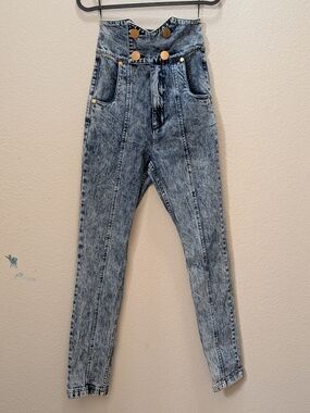 Alice McCall We Dissolve High-Rise Acid Wash Jeans with Gold Buttons Size 2